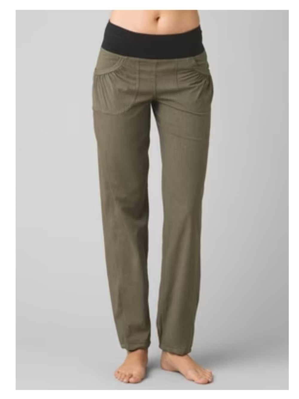 Prana Olive Straight-Leg Pants with Black Waistband